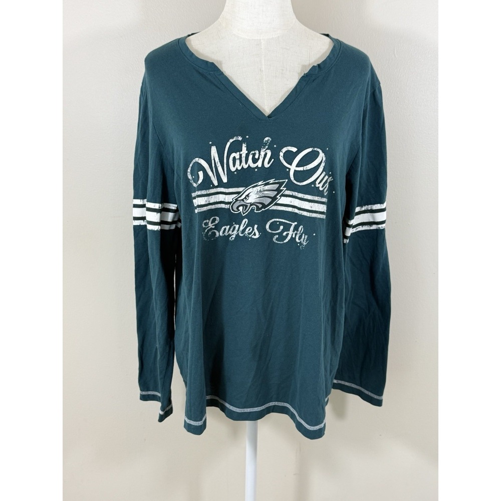 NFL Philadelphia Eagles Fly Long Sleeve V-Neck Tee Women 3X Green Plus Size